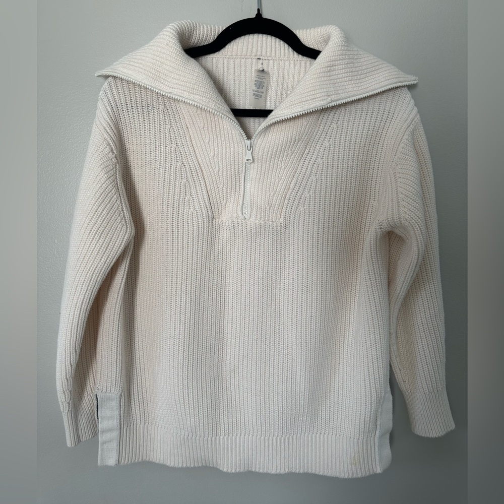 Lou & Grey Crème Cable Knit 3/4 Zip Sweater Women’s Size Small